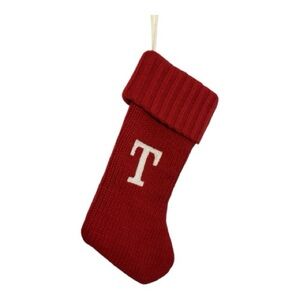 Red Knit Christmas Stocking with White Initial ‘T’